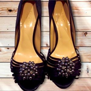 Talbots Satin w/Beaded and Rhinestone Cluster High Heels